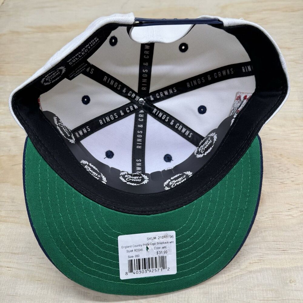 NEW England Rings Crwns Country Pride Three Lions Snapback Cap Hat White Blue - Picture 10 of 11